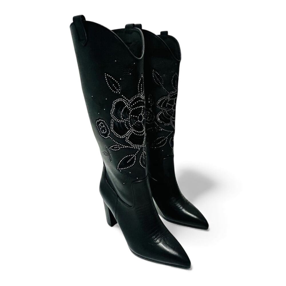 Daniel X Diamond Acadia 10 Western Boots Black Leather Crystal Embroidered NIB